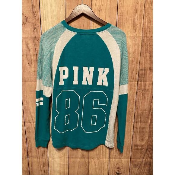 Victorias Secret Small 86 PINK teal crew sweatshirt varsity womens long sleeve - Picture 6 of 7